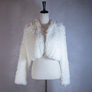 VERTIGO Women´s Bolero Jacket Faux Fur Cropped Open Front Cardigan White Size M